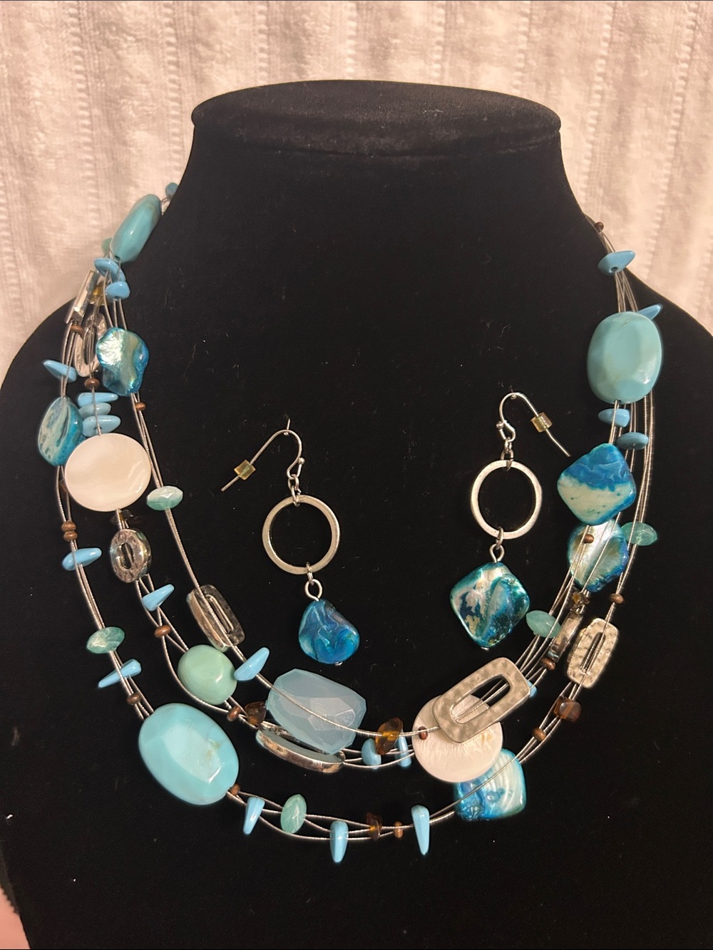 Lane Bryant Turquoise Multi-Strand Bead Necklace with Matching Earrings